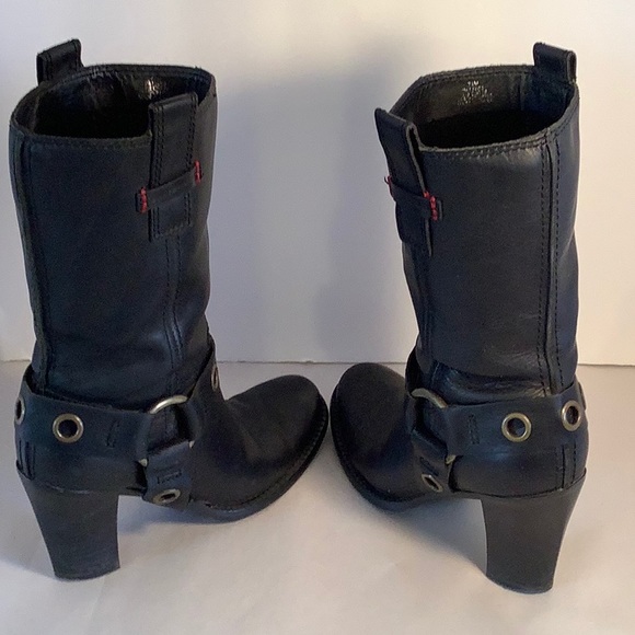 Tommy Hilfiger Black Leather Motorcycle Style Boots - Picture 8 of 16